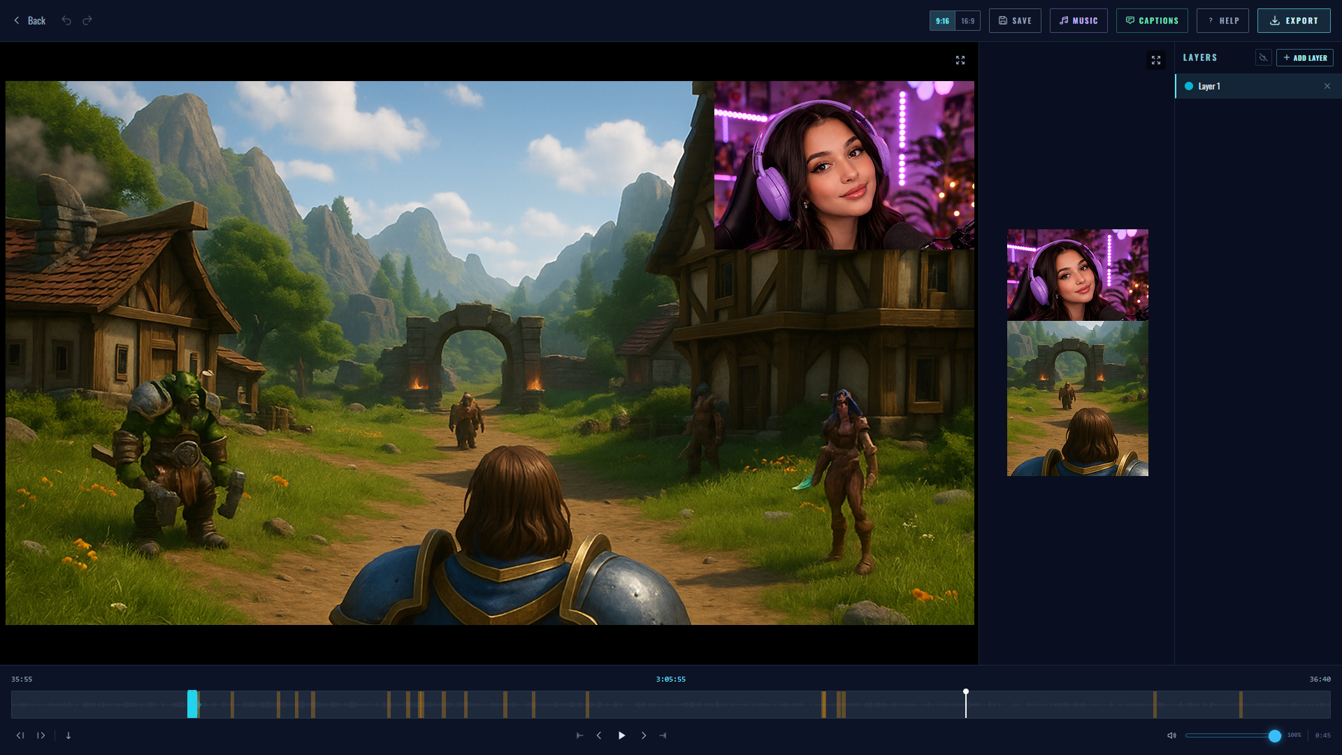 StreamUps browser-based studio editor interface