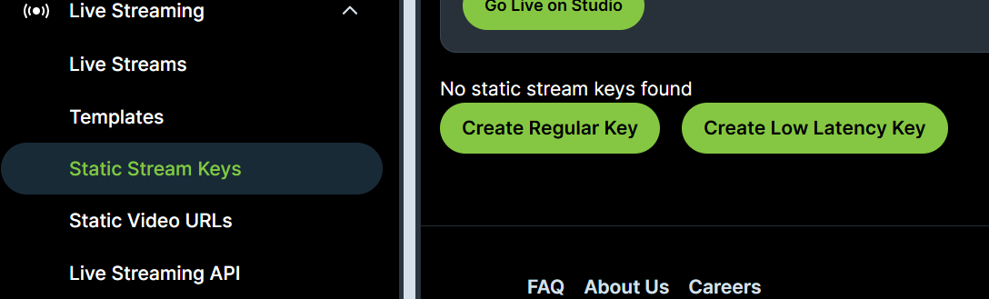 The Rumble account navigation path to creating a static stream key