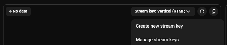YouTube Live Control Room with the Create new stream key option highlighted