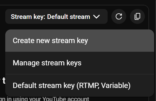 Stream key section with copy button