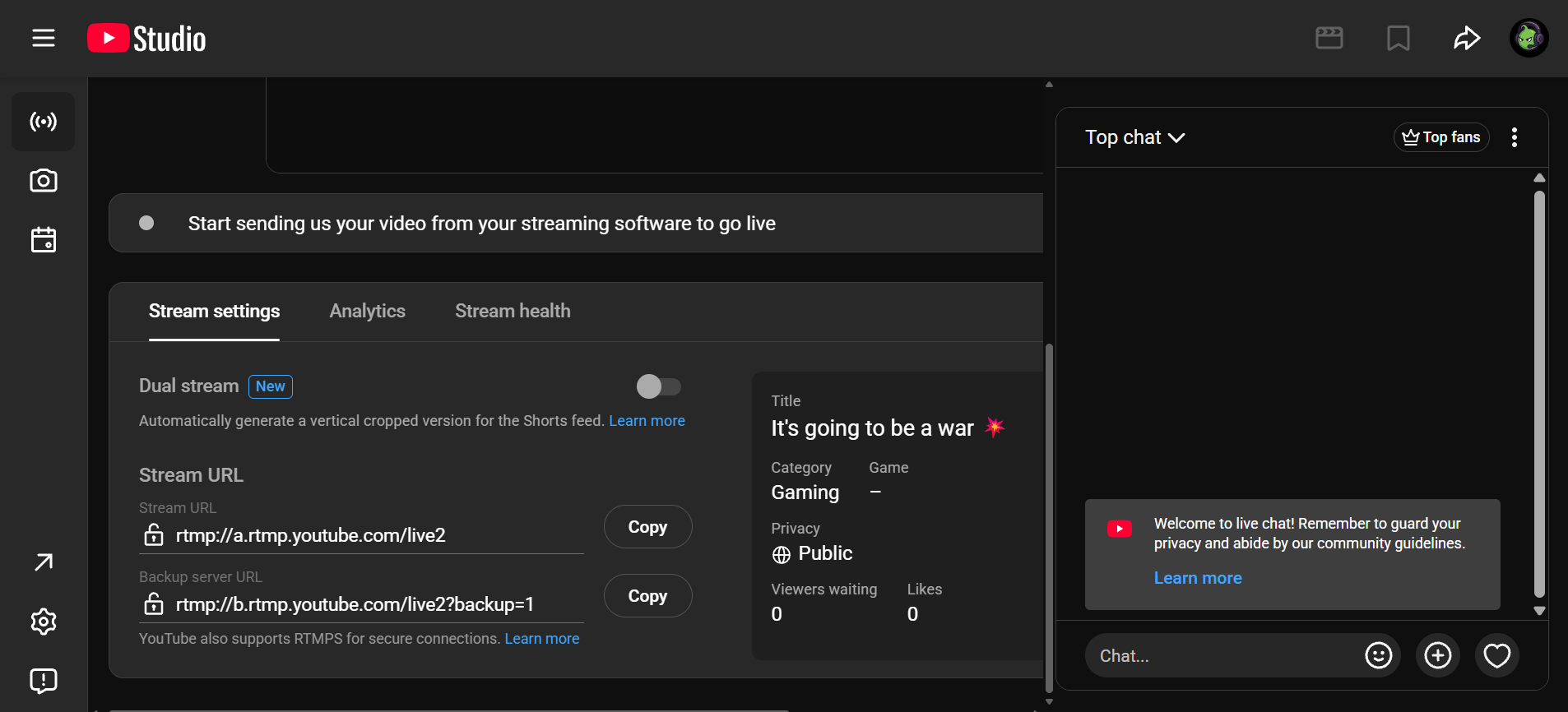 Dual streaming toggle option highlighted